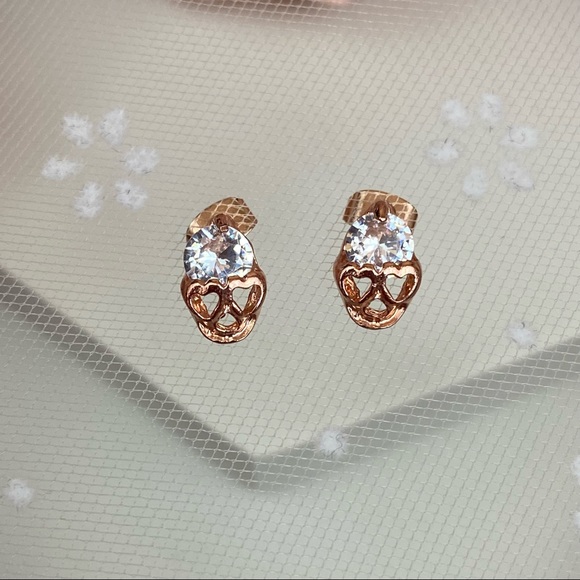 Rose Gold Crystal Skull Stud Earrings - Picture 9 of 16